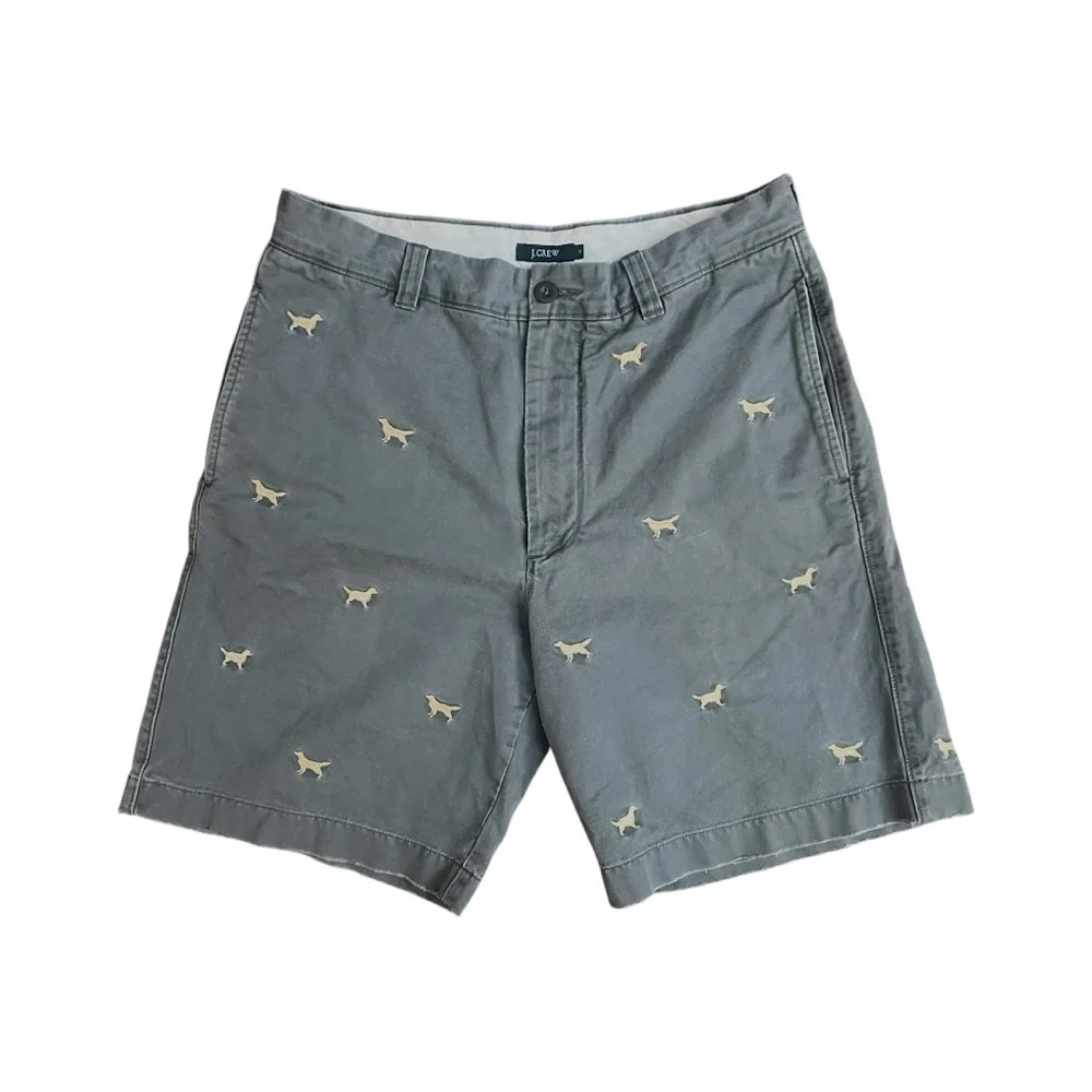 🩳‎ J.Crew Men’s Embroidered Dog Print Chino Shorts – Size 32